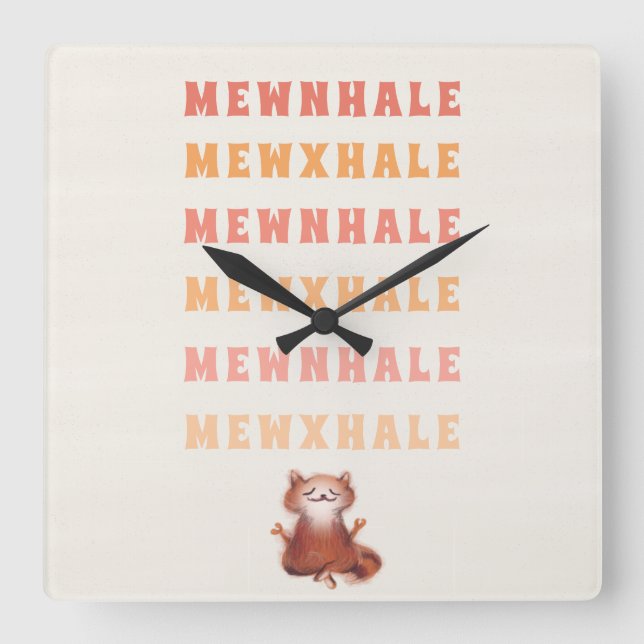 Relógio Quadrado Meditação de Ioga Gata Engraçada Humor Anti Stress (Frente)