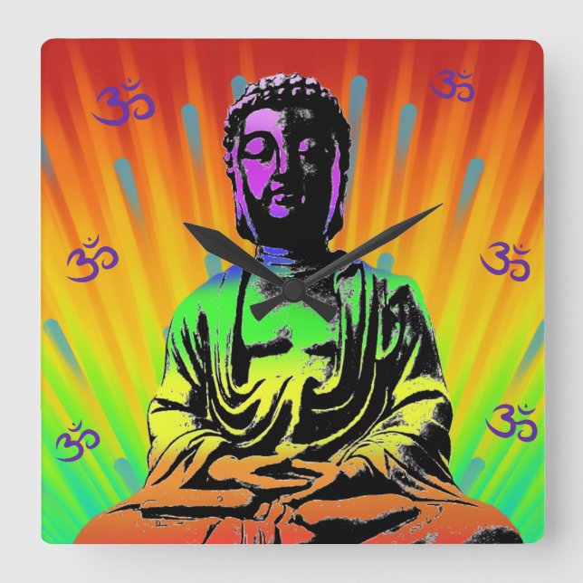Relógio Quadrado Meditando Buda (Frente)