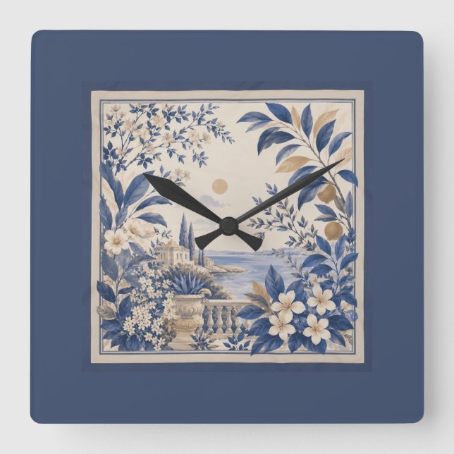 Relógio Quadrado Mediterranean Botanical Wall Clock (Frente)