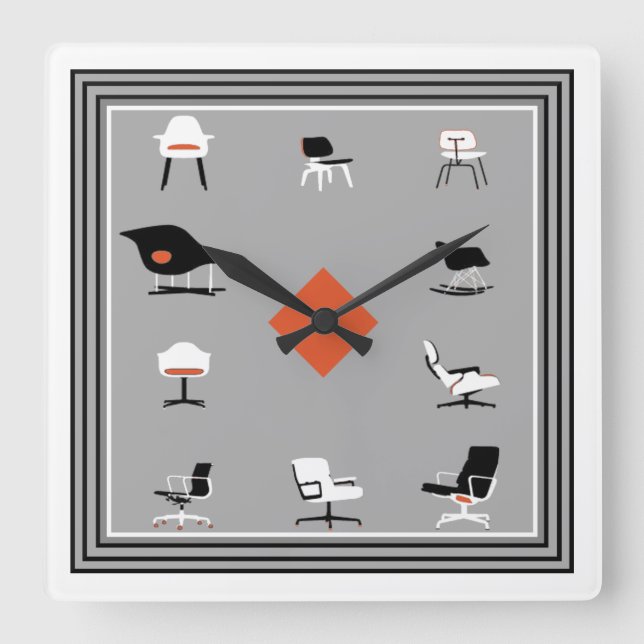 Relógio Quadrado Meio século de Cores Retroativas (Frente)