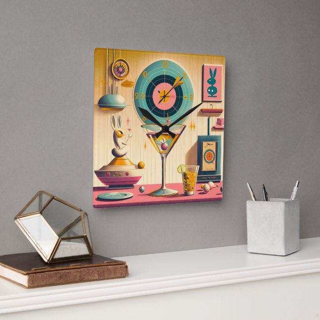 Relógio Quadrado Meio século Futurístico Atômica Rabbit Martini (Escritório)