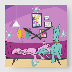 Relógio Quadrado Meio século Modern Greyhound Art