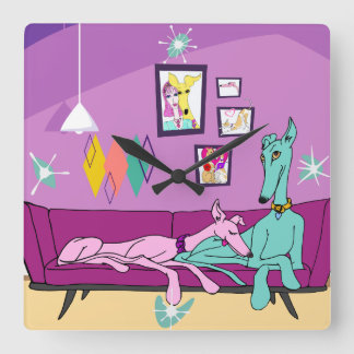 Relógio Quadrado Meio século Modern Greyhound Art