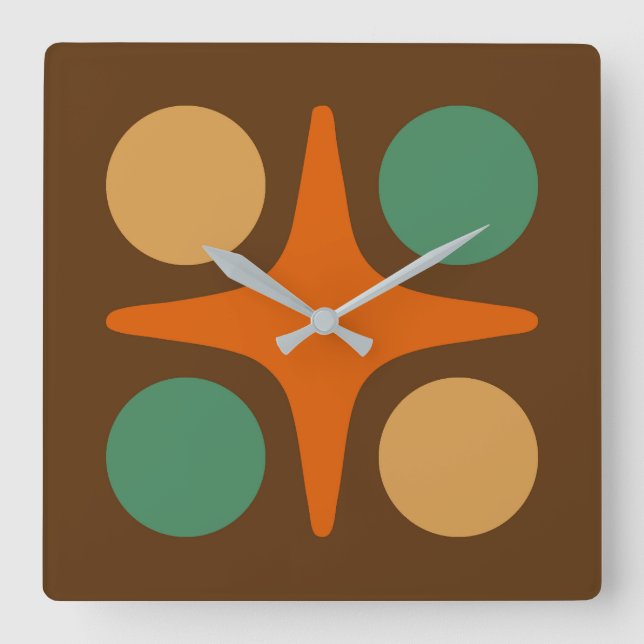 Relógio Quadrado Meio século Moderno de Starburst Geométrico (Frente)