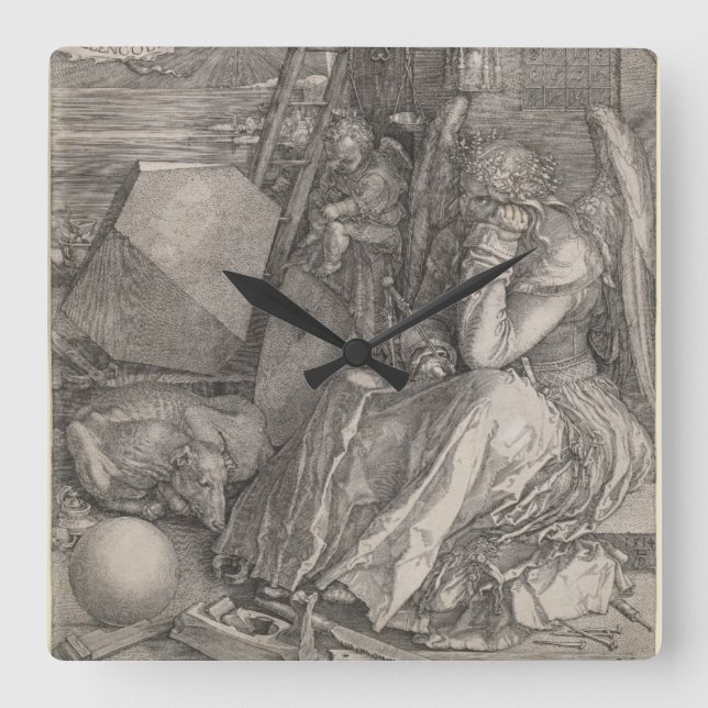 Relógio Quadrado Melancholia I, Engraçada por Albrecht Durer (Frente)