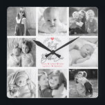 Relógio Quadrado Melhor Colagem de Fotografias do Script 8 Moderno<br><div class="desc">"Melhor Bibi Nunca." Ela está amando a cada minuto com seus netos. Um na moda, visual simples de um roteiro escrito à mão de cinzas suaves e um laurel de coração de folha, juntamente com sans serif e typografia de script de rosa suave sobrepõem um fundo branco. Adicione 8 fotos...</div>