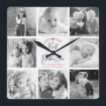 Relógio Quadrado Melhor Colagem de Fotografias do Script 8 Moderno<br><div class="desc">"Melhor Bibi Nunca." Ela está amando a cada minuto com seus netos. Um na moda, visual simples de um roteiro escrito à mão de cinzas suaves e um laurel de coração de folha, juntamente com sans serif e typografia de script de rosa suave sobrepõem um fundo branco. Adicione 8 fotos...</div>
