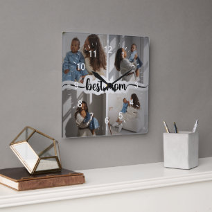 Relógio Quadrado Melhor Colagem de Fotos Personalizada da Mãe 4