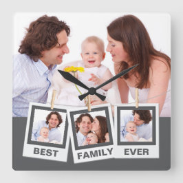 Relógio Quadrado Melhor Família de Sempre Colagem de 4 Fotos Person