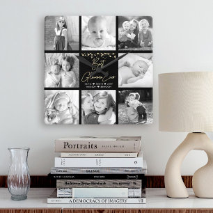 Relógio Quadrado Melhor Glamma Ever 8 Fotocolagem Dourada Glitter C