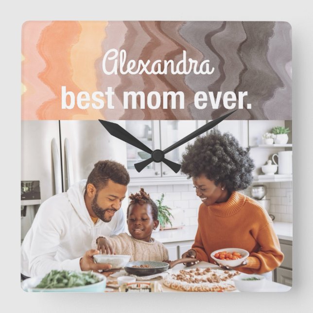 Relógio Quadrado Melhor Mãe Alguma vez personalizada, as ondas retr (Frente)