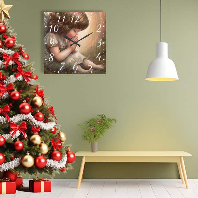 Relógio Quadrado Menina Angelical Orando com Luz Radiante e Halo (Criador carregado)