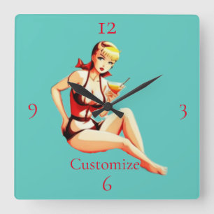 Relógio Quadrado Menina Bikini, Loura-branca, Thunder_Cove