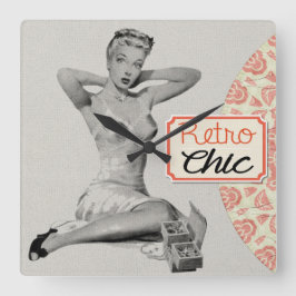 Relógio Quadrado Menina de Pinup Chic Retro