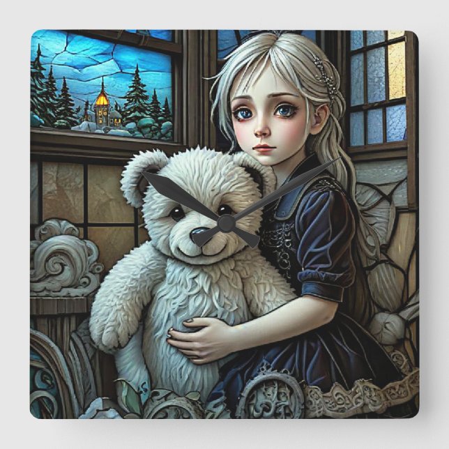 Relógio Quadrado Menina perdida (Frente)