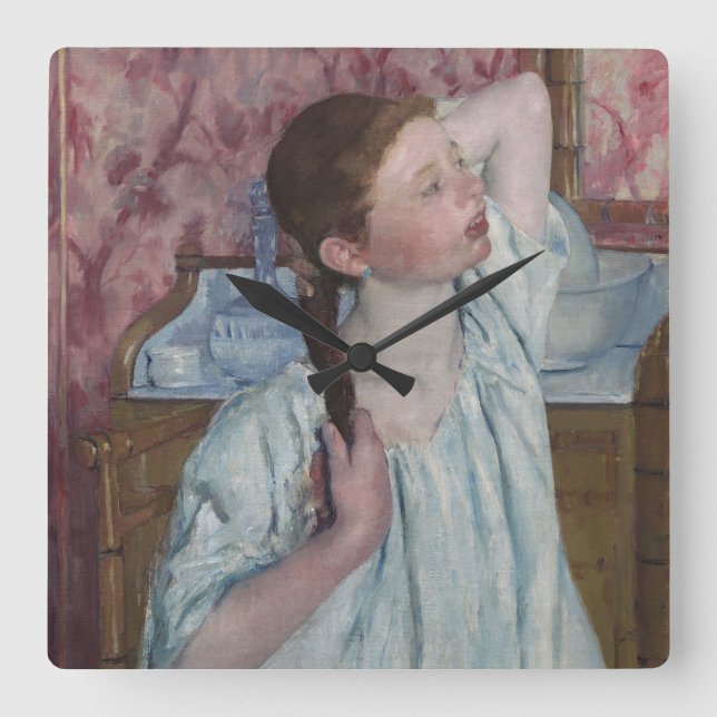Relógio Quadrado Menina que arranja seu cabelo, 1886 (óleo em (Frente)