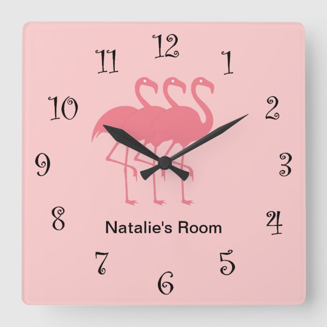 Relógio Quadrado Menina Rosa Flamingo Clocks (Frente)