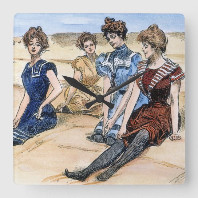 Relógio Quadrado Meninas de Gibson na praia, 1900 (Frente)
