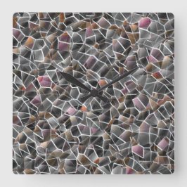 Relógio Quadrado Mensagem de salmão cru e mosaico irregular de cinz