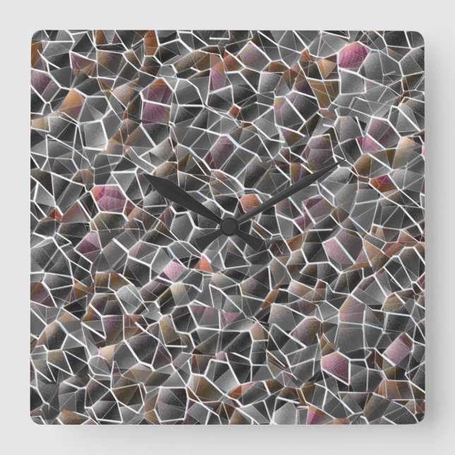 Relógio Quadrado Mensagem de salmão cru e mosaico irregular de cinz (Frente)