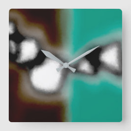 Relógio Quadrado Mensagem em uma garrafa: Abstrato Brown, Teal, B &