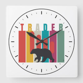Relógio Quadrado Mercado baixista | Trader | Design simples