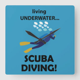 Relógio Quadrado Mergulho Scuba Vivendo Submarino Scuba