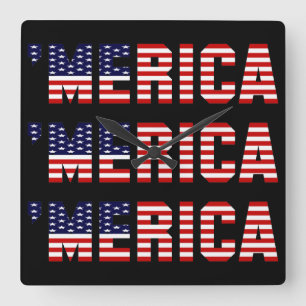 Relógio Quadrado 'MERICA US FLAG Square Wall Clock