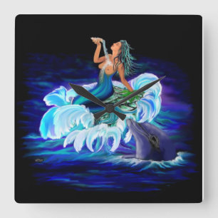 Relógio Quadrado Mermaid with Dolphin
