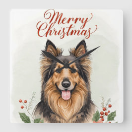 Relógio Quadrado Merry Christmas Dog Festive Winter Home Wall Clock