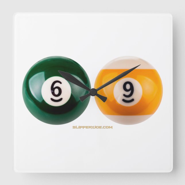 Relógio Quadrado Mesa de piscina 69 do SlipperyJoe, duas bolas de b (Frente)