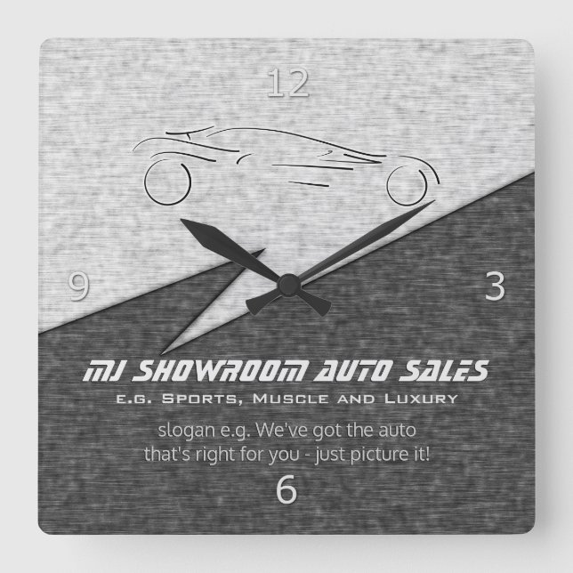 Relógio Quadrado Metal falso, carro prateado - sala de exibição de  (Frente)