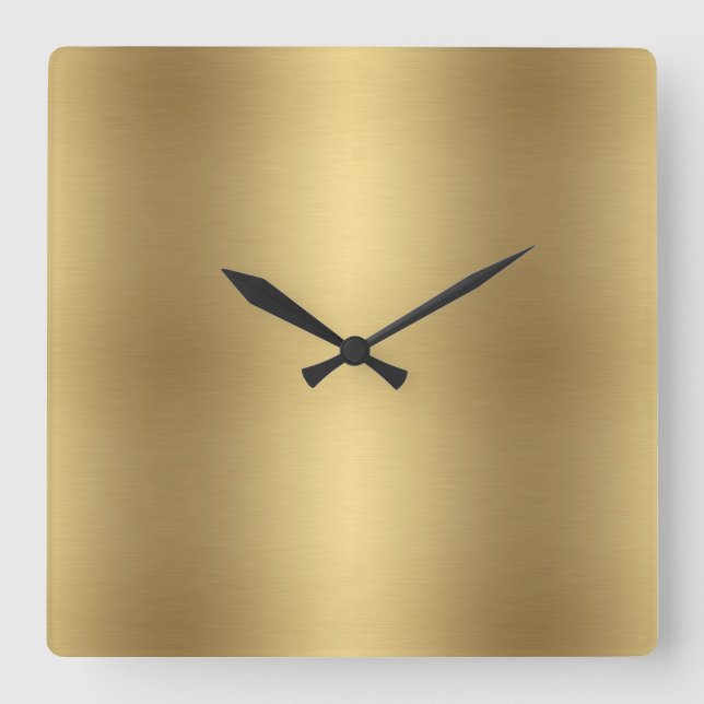 Relógio Quadrado Metálico Sólido Elegante Velho Dourado (Frente)
