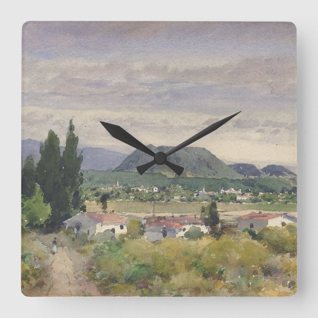 Relógio Quadrado México Holmes Watercolor Landscape Summer (Frente)