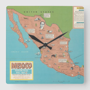 Relógio Quadrado México - mapa de parede do Título-Foco