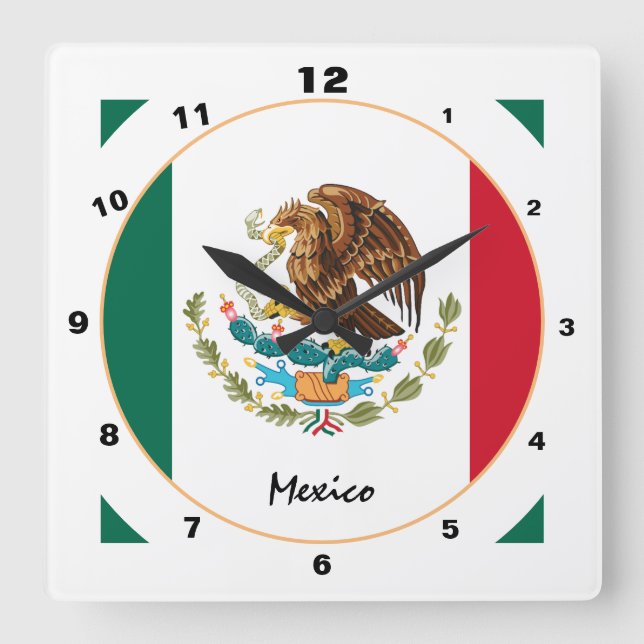 Relógio Quadrado México moderno, Trendent Mexicano Flag Home / desi (Frente)