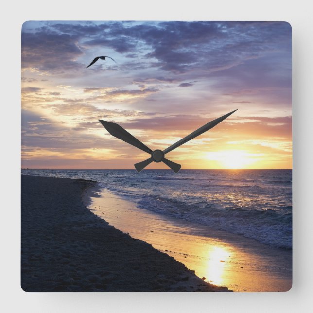 Relógio Quadrado México Sunrise na Praia (Frente)