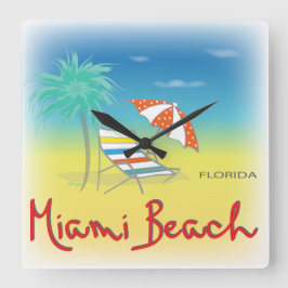 Relógio Quadrado Miami Beach, Florida Palm Wall Clock
