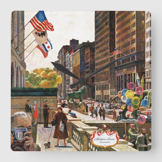 Relógio Quadrado Michigan Avenue, Chicago, por John Falter (Frente)