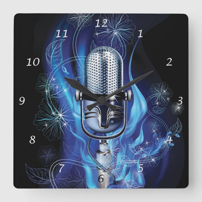 Relógio Quadrado Microfone Vintage (Frente)
