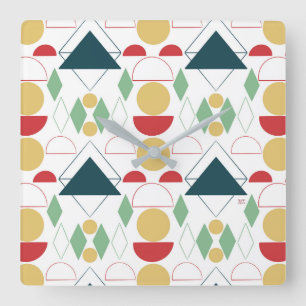 Relógio Quadrado Mid Century Mod Geometric Colorful 