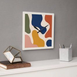 Relógio Quadrado Mid-Century Modern Abstract Organic Shapes Square