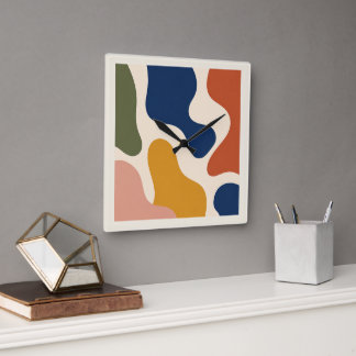 Relógio Quadrado Mid-Century Modern Abstract Organic Shapes Square