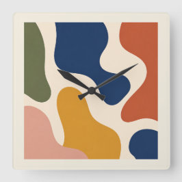 Relógio Quadrado Mid-Century Modern Abstract Organic Shapes Square