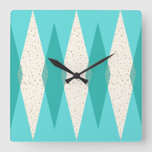 Relógio Quadrado Mid Century Modern Argyle Square Wall Clock