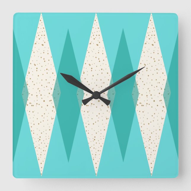 Relógio Quadrado Mid Century Modern Argyle Square Wall Clock (Frente)