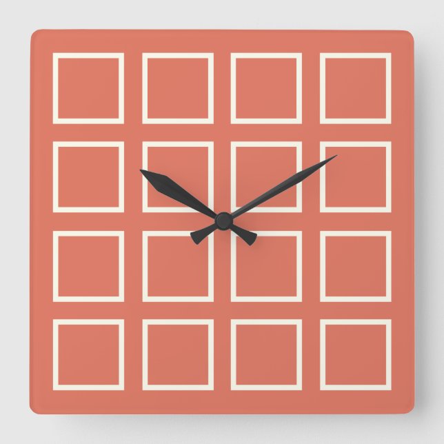 Relógio Quadrado Mid-Century Modern Burnt Orange Tile Pattern Clock (Frente)