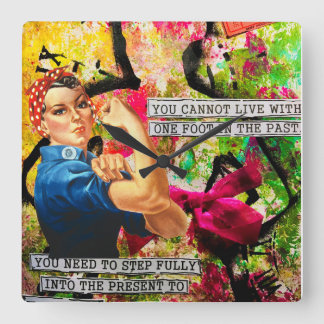 Relógio Quadrado Mídia mista Inspiracional Rosie the Riveter