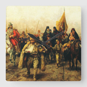 Relógio Quadrado Migração dos Sérvios por Paja Jovanovic Arte Fina