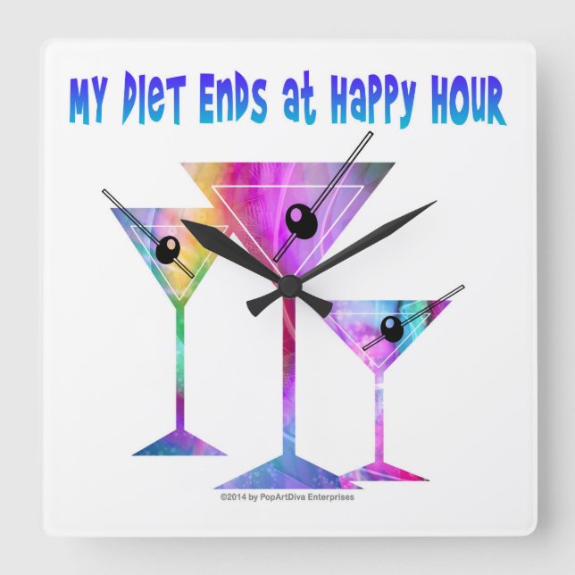 Relógio Quadrado Minha DIETA TERMINA na Happy Hour! (Frente)